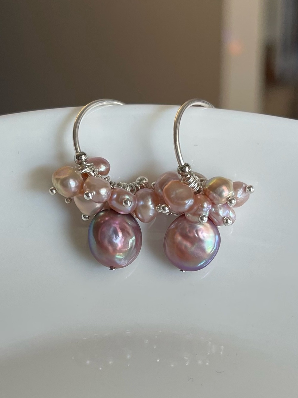 Freshwater Pearl Cluster Drop Earrings - Pink